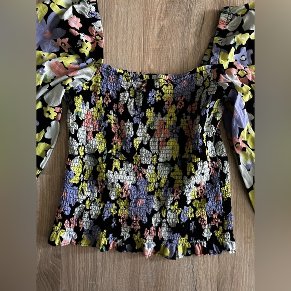 Free People Womens Ariana Floral Puff Sleeve Crop Blouse Retro Combo Size Medium - Picture 4 of 10